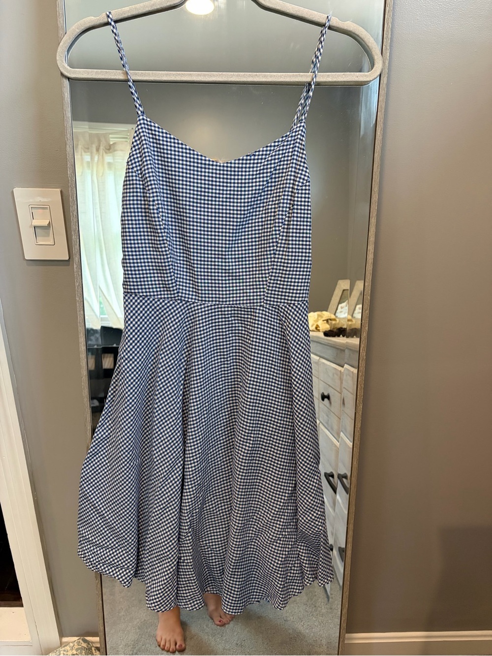 Old Navy Blue and White Gingham Midi Dress with Spaghetti Straps